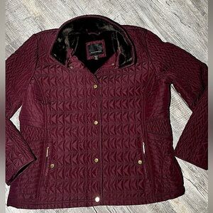 Weatherproof Quilted Jacket - Size XL, Burgundy, Faux Fur Lining